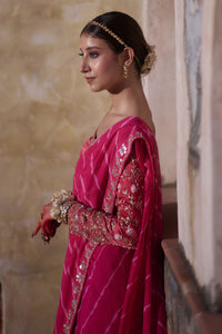 Rajmata – Rani Pink Leheriya Saree with Heritage Jaal-Work Blouse