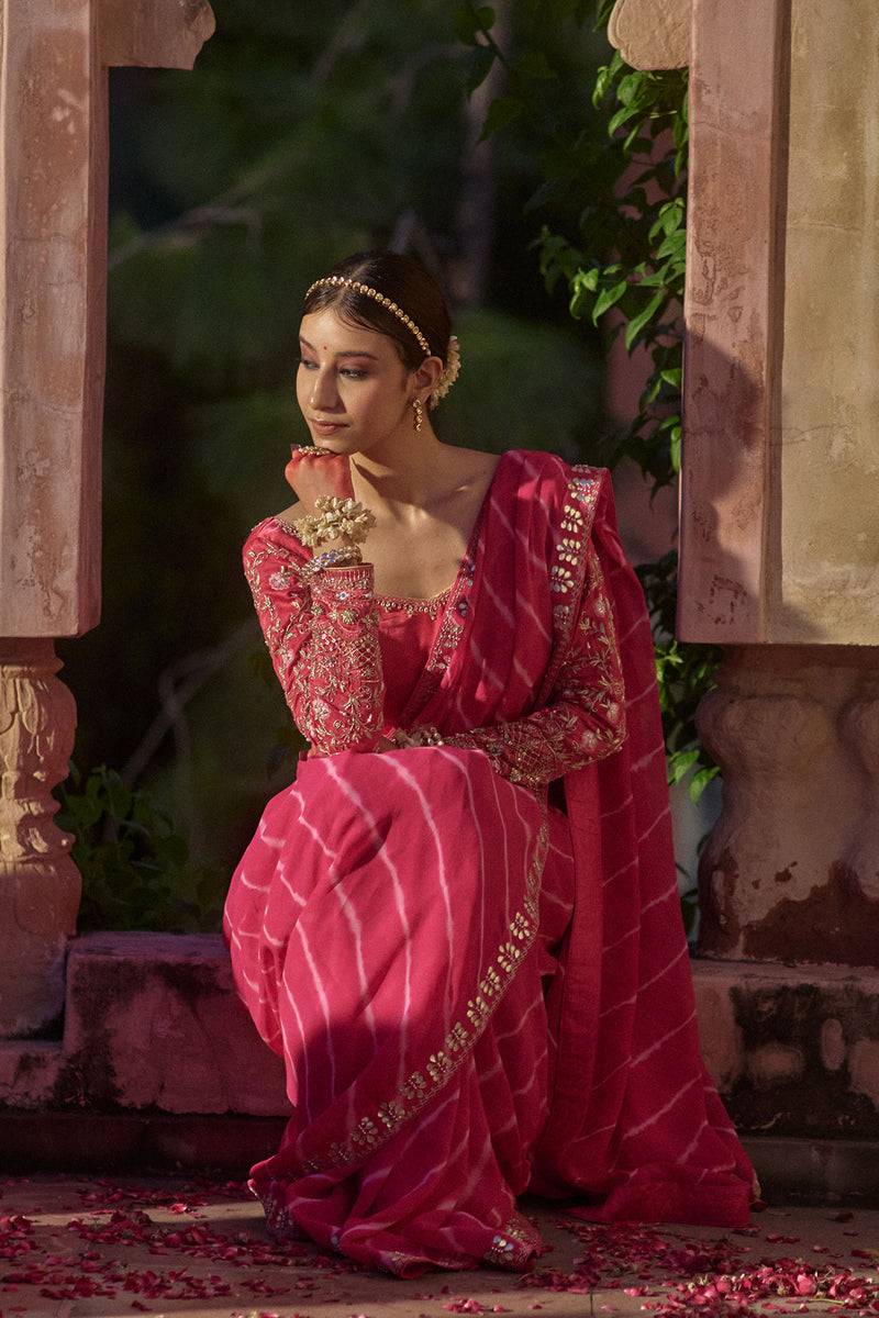 Rajmata – Rani Pink Leheriya Saree with Heritage Jaal-Work Blouse