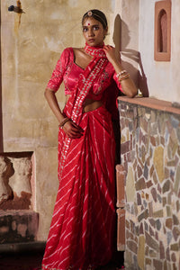Rajlakshmi  – Red Leheriya Saree with Rani Pink  Blouse